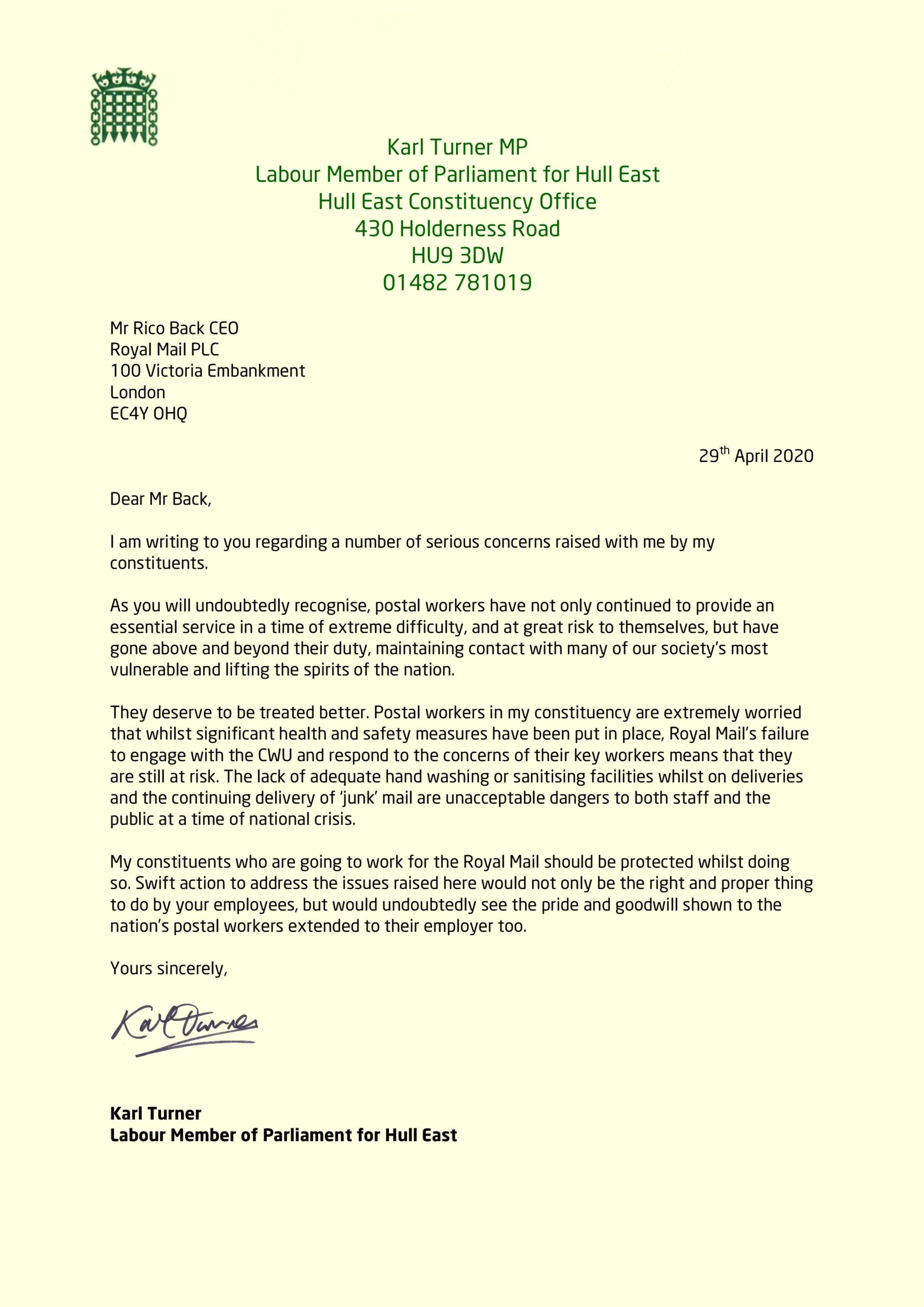 Letter to Royal Mail